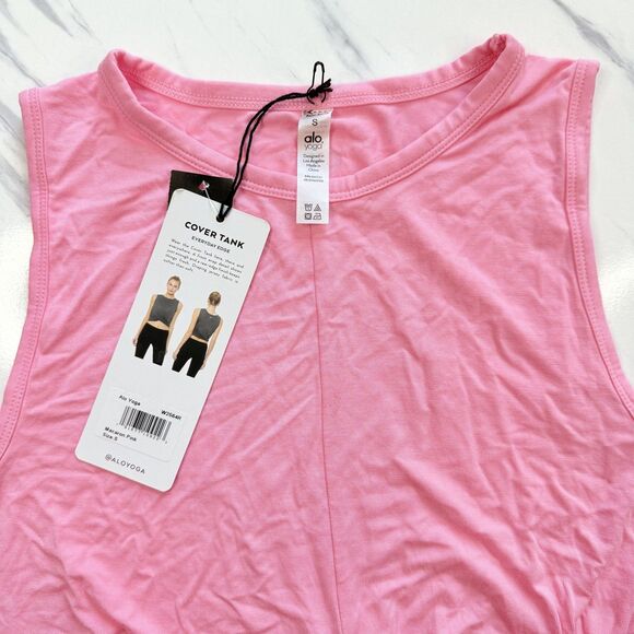 NWT Alo Yoga Cover Tank Twist Front Soft Cropped Sleeveless Athletic Pink Top S - Picture 3 of 10